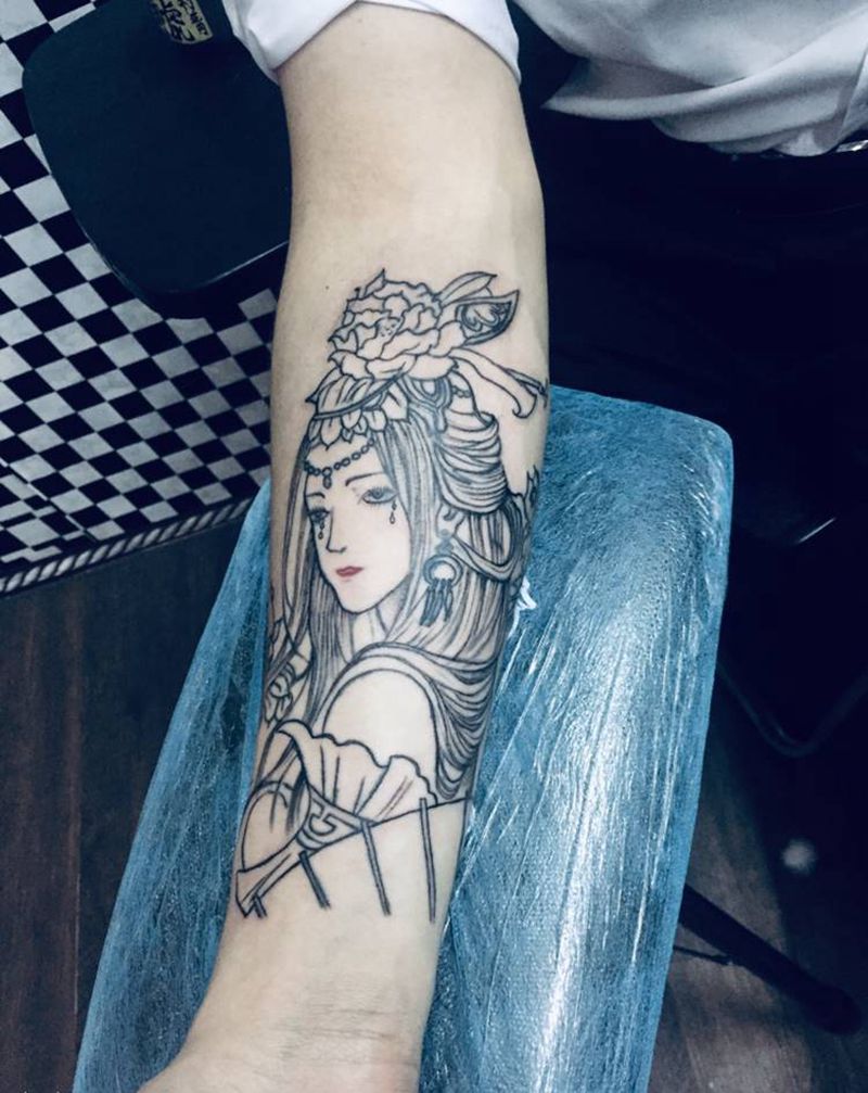 艺妓纹身线条纹身图片_手臂纹身图案