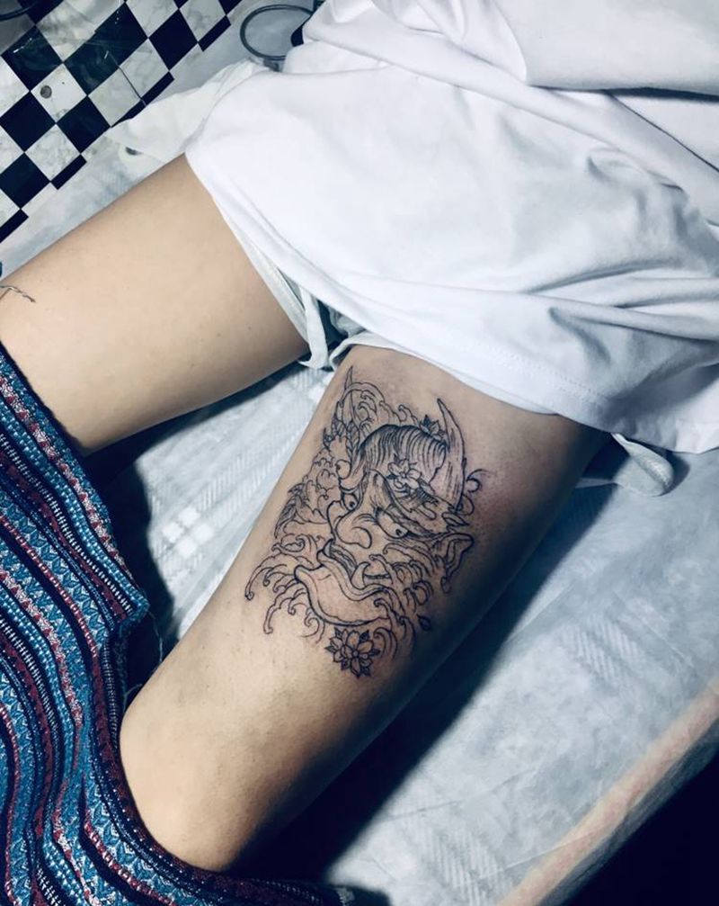 般若纹身图片_腿部纹身图案