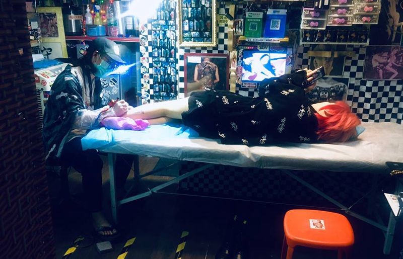 开坛作法纹身图片_腿部纹身图案