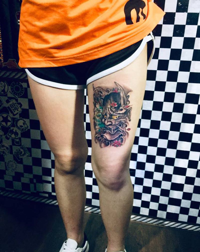 美少女般若纹身图片_腿部纹身图案