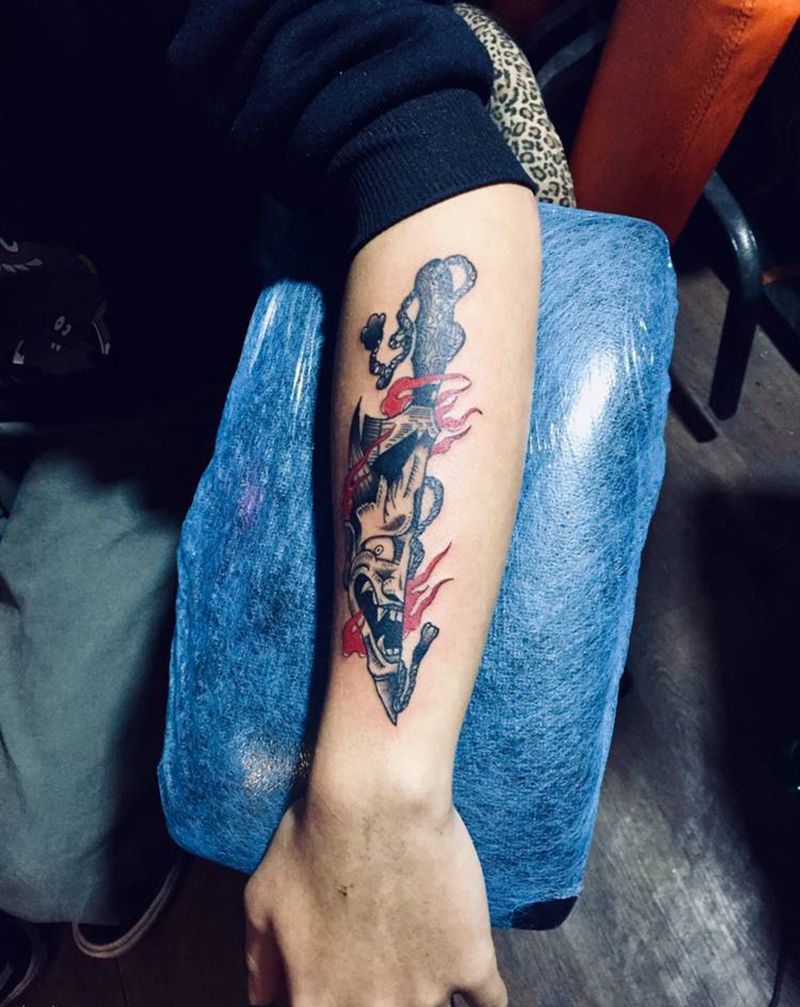 般若刀纹身图片_手臂纹身图案