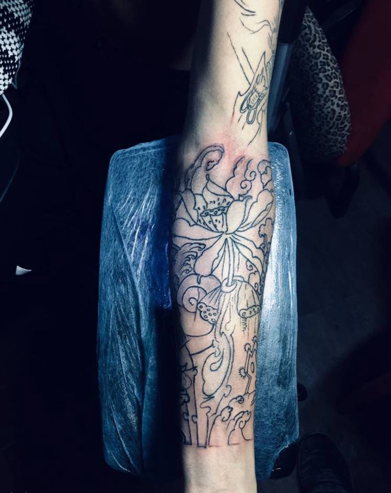 手绘小臂添加割线纹身图片_手臂纹身图案