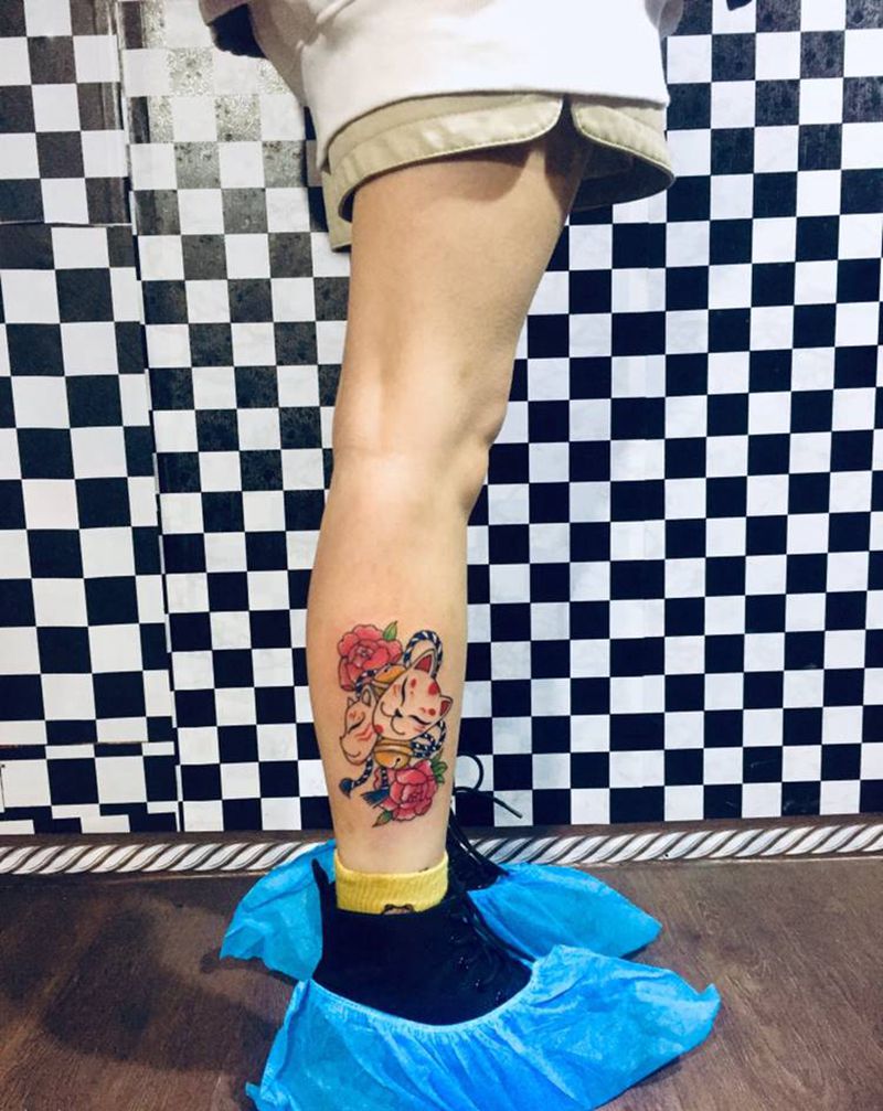 年初八日式小腿纹身图片_腿部纹身图案