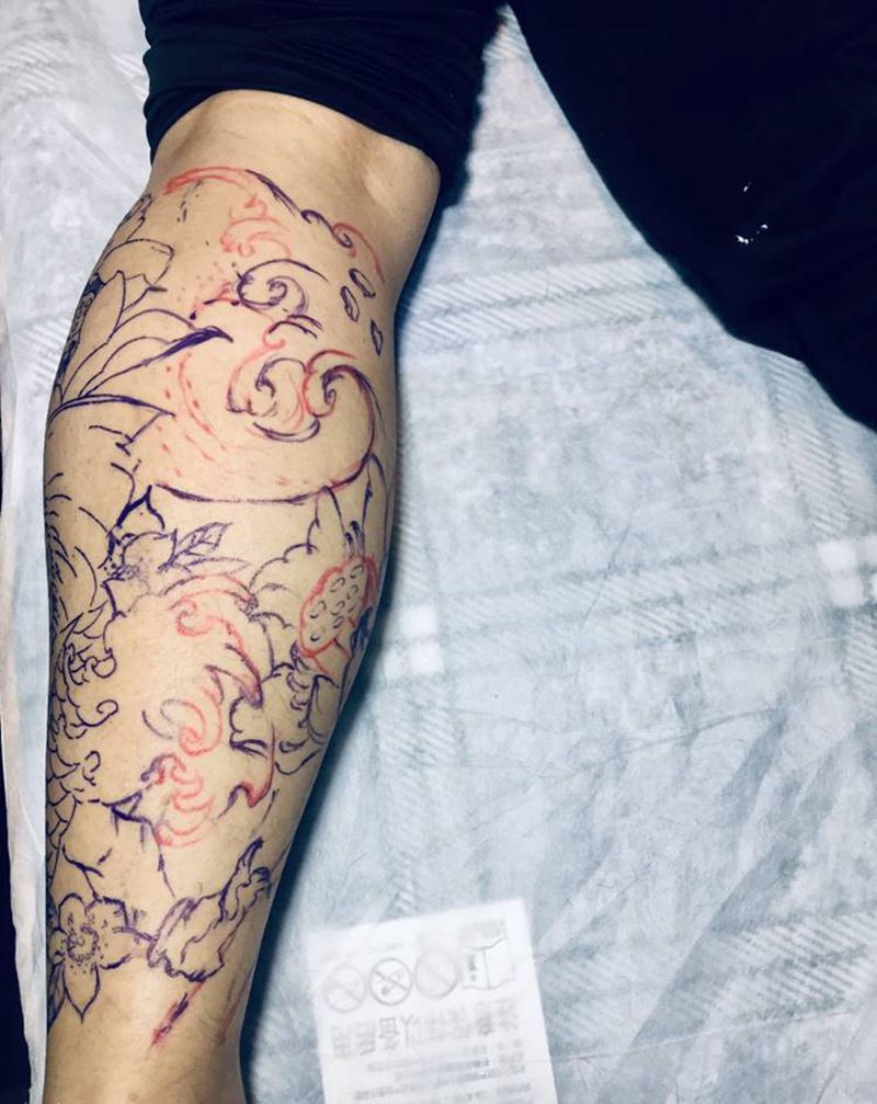 打版过程纹身图片_腿部纹身图案