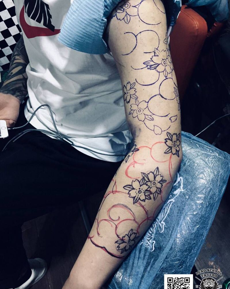 日式线条纹身图片_手臂纹身图案