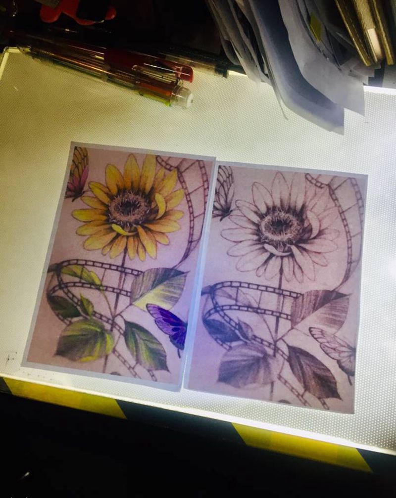 彩铅配色纹身图片_腿部纹身图案