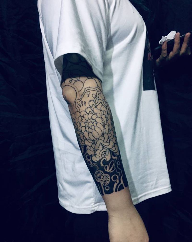 花臂进度未完纹身图片_手臂纹身图案