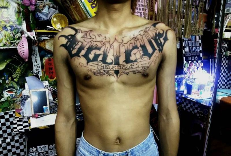 奇卡诺花胸半成品纹身图片_胸部纹身图案