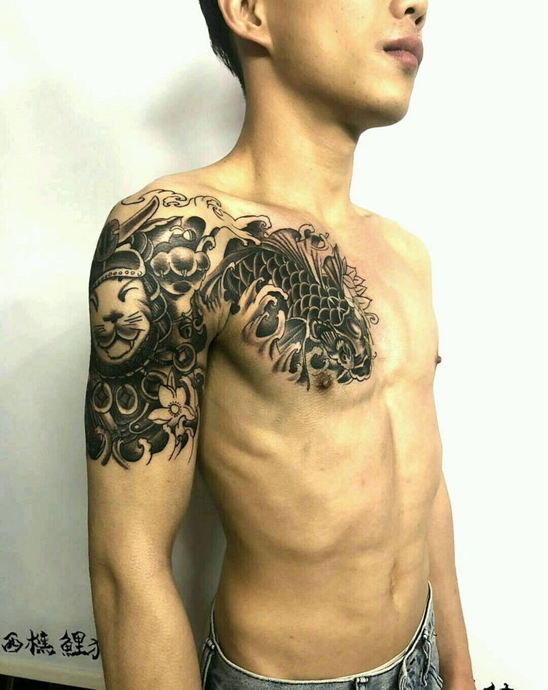 半胛未完成纹身图片_手臂胸部纹身图案