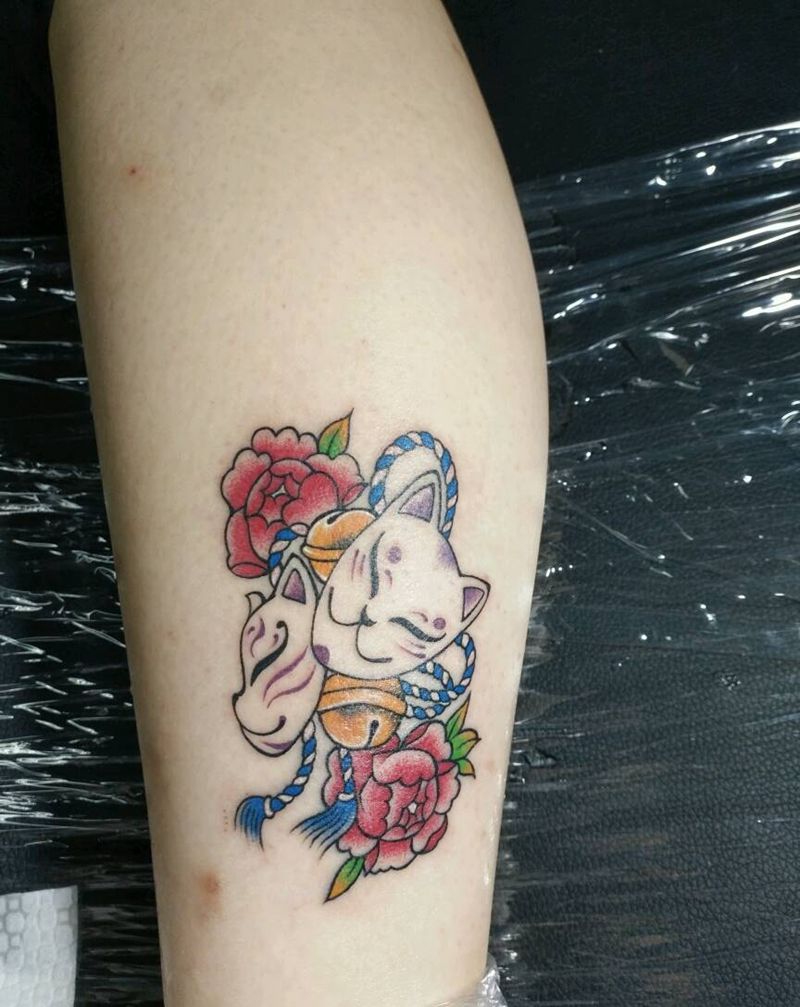 面具纹身图片_腿部New School纹身图案