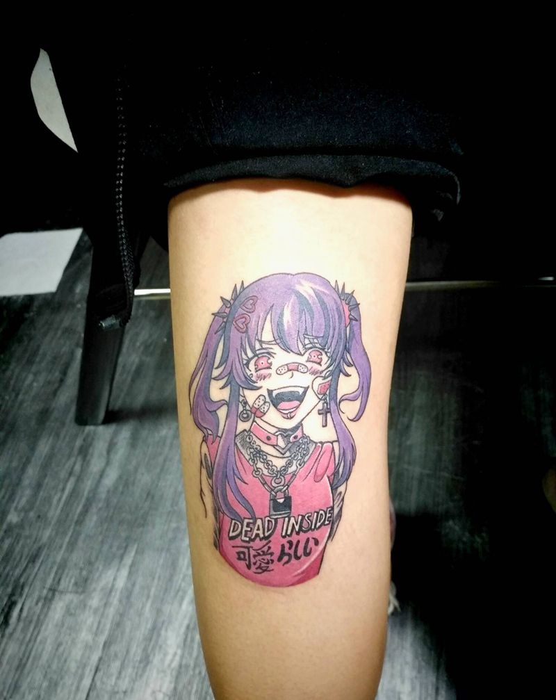 美少女纹身图片_腿部New School纹身图案