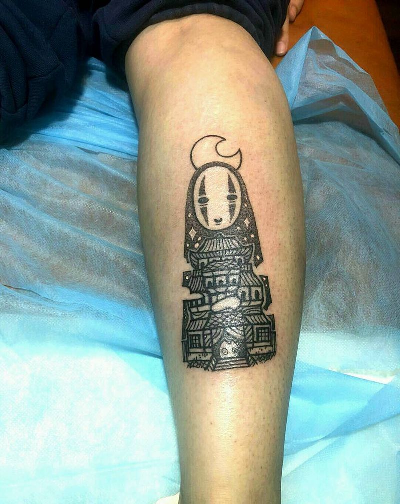 无脸男纹身图片_腿部纹身图案