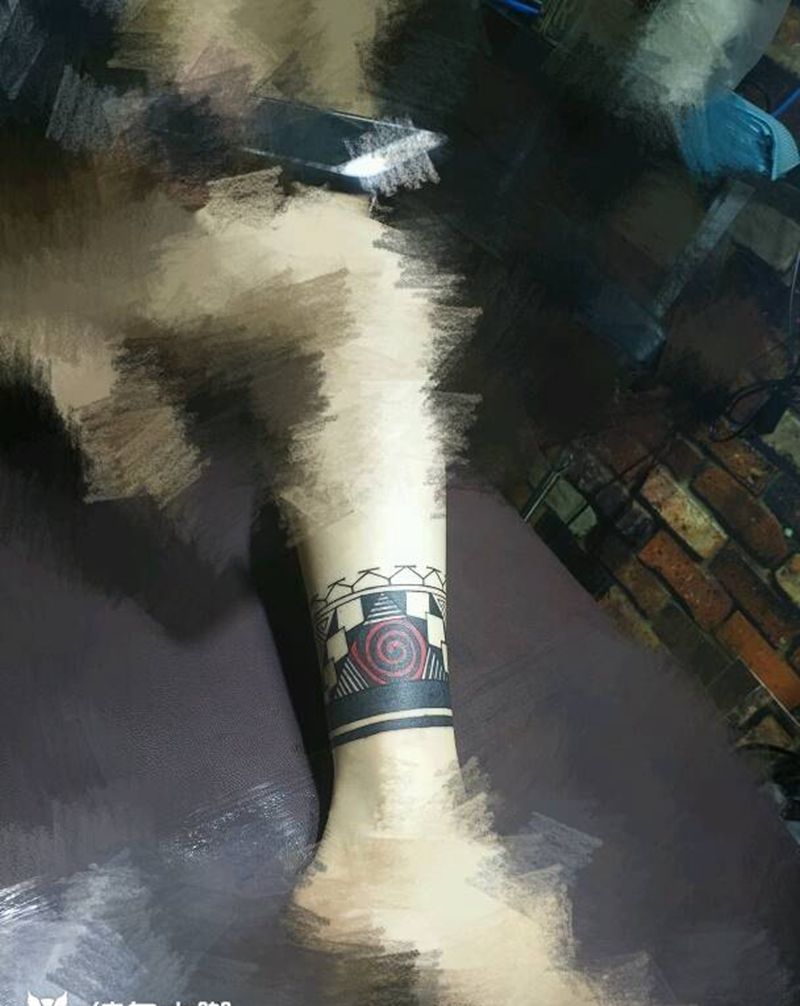 遮盖。脚环纹身图片_脚部几何图腾原创成品纹身图案