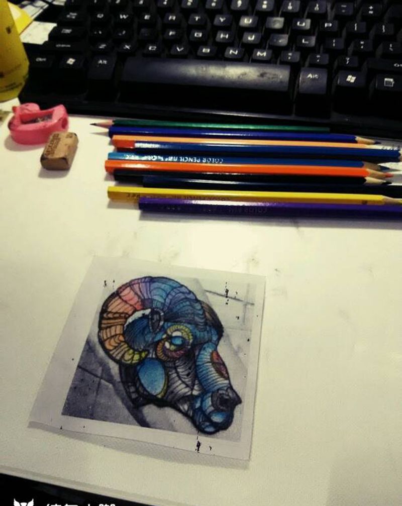 山羊上色纹身图片