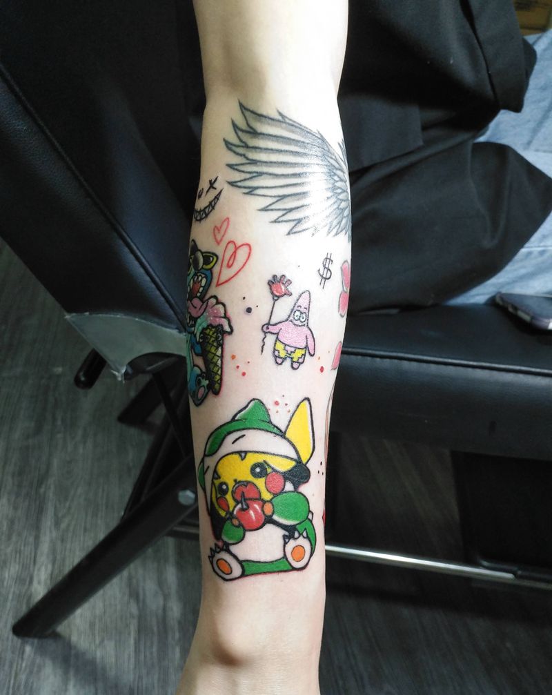 皮卡丘纹身图片_手臂New School水彩纹身图案
