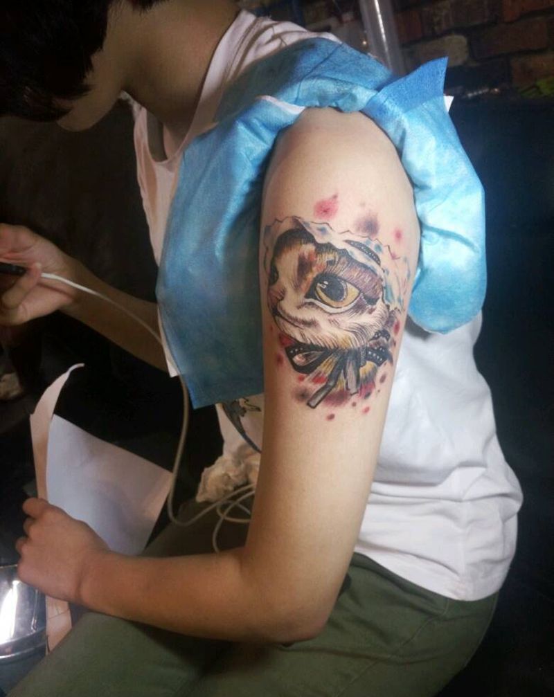 猫咪纹身图片_手臂清新动物成品纹身图案