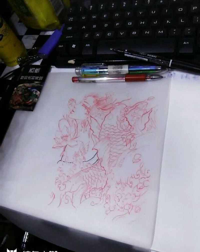 艺妓鲤鱼纹身图片