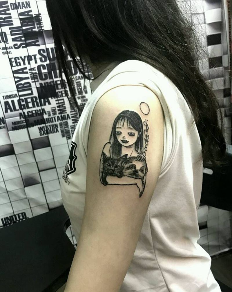 猫狗双全纹身图片_手臂纹身图案