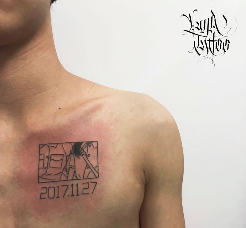 速写小清新纹身图片_胸部几何情侣线条速写纹身图案