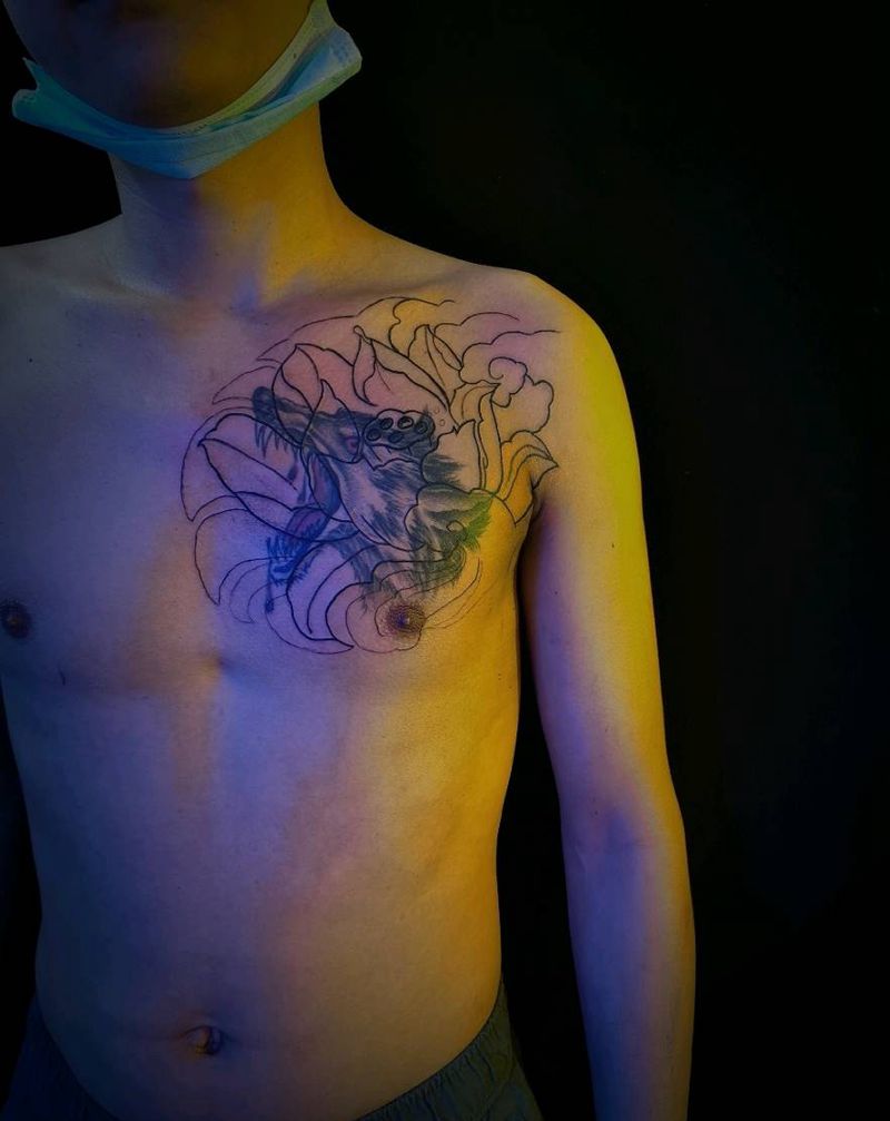 遮盖狼头纹身图片_胸部纹身图案