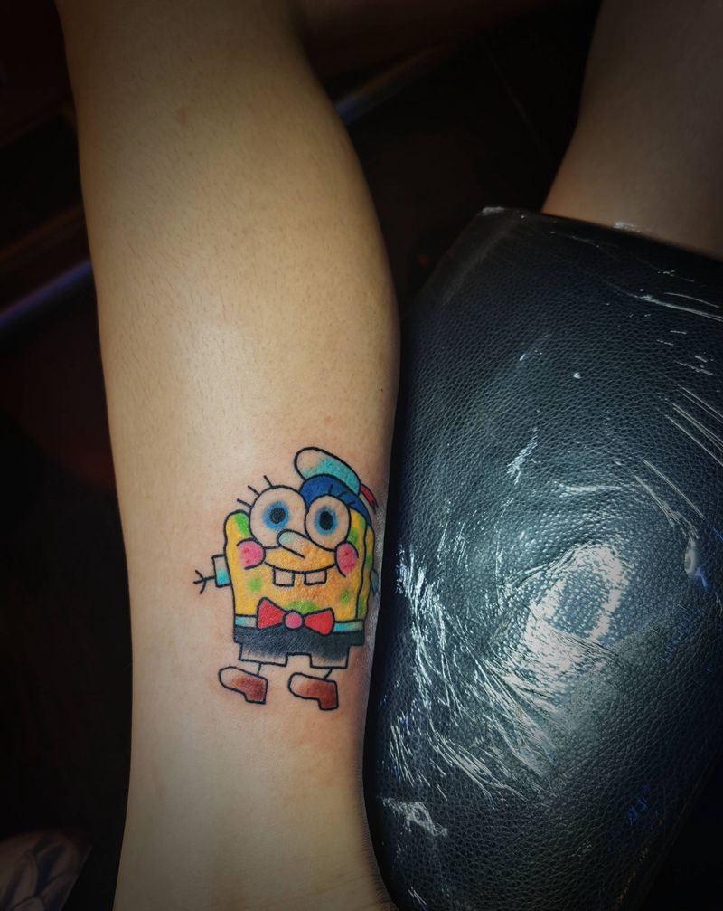 驻店师傅小作纹身图片_腿部Old School纹身图案