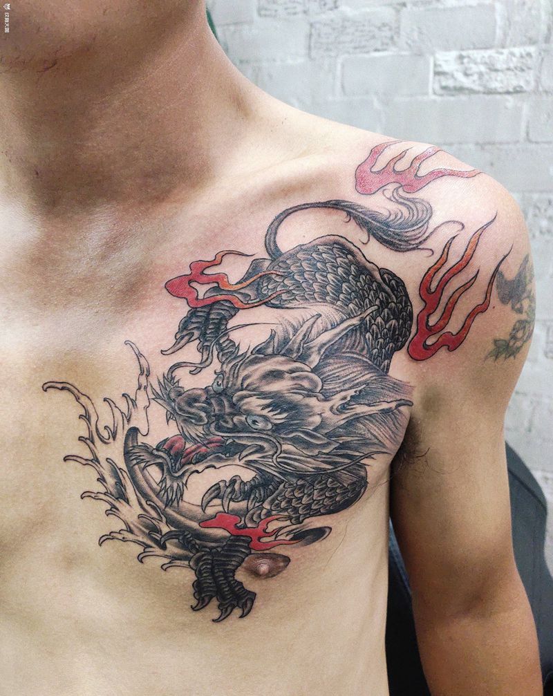 招财神兽纹身图片_胸部新传统纹身图案