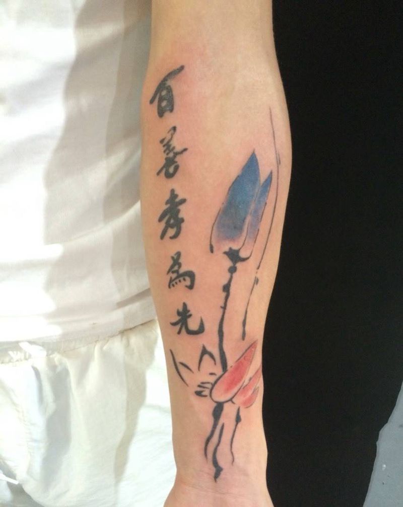 荷花纹身图片_成品手臂手部纹身图案