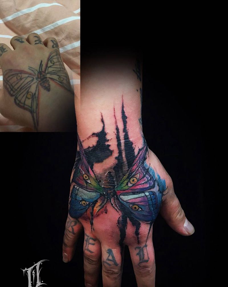 泼墨修改旧纹身纹身图片_手部水墨遮盖修改纹身图案