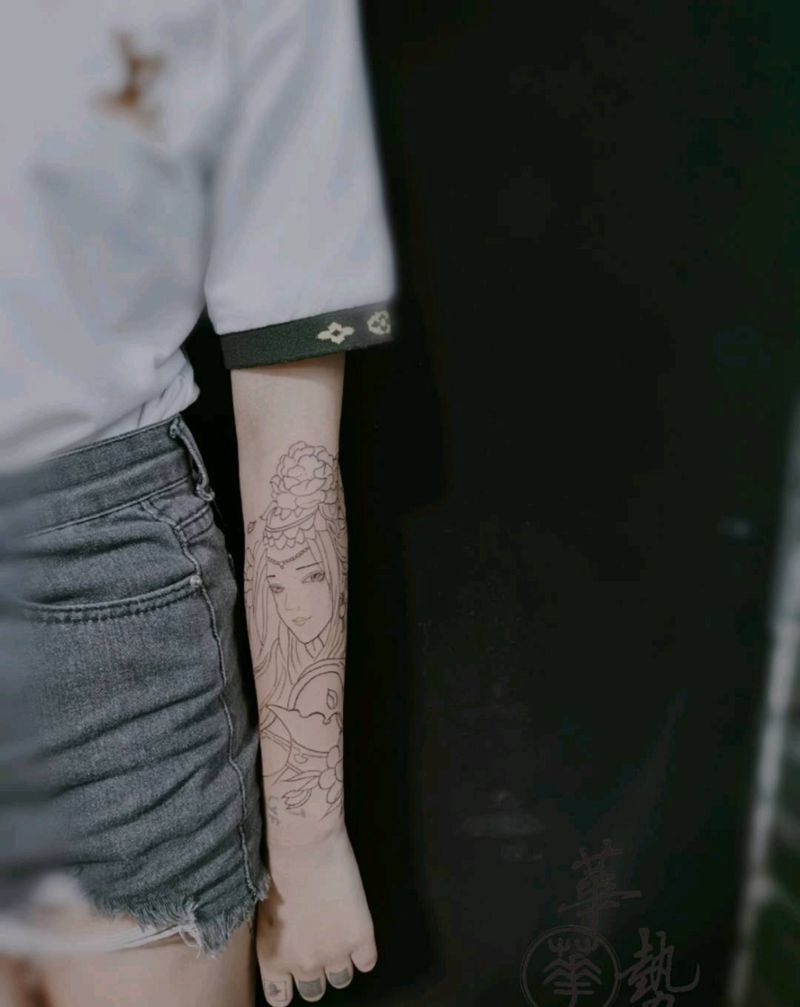 艺伎线条待续纹身图片_手部纹身图案