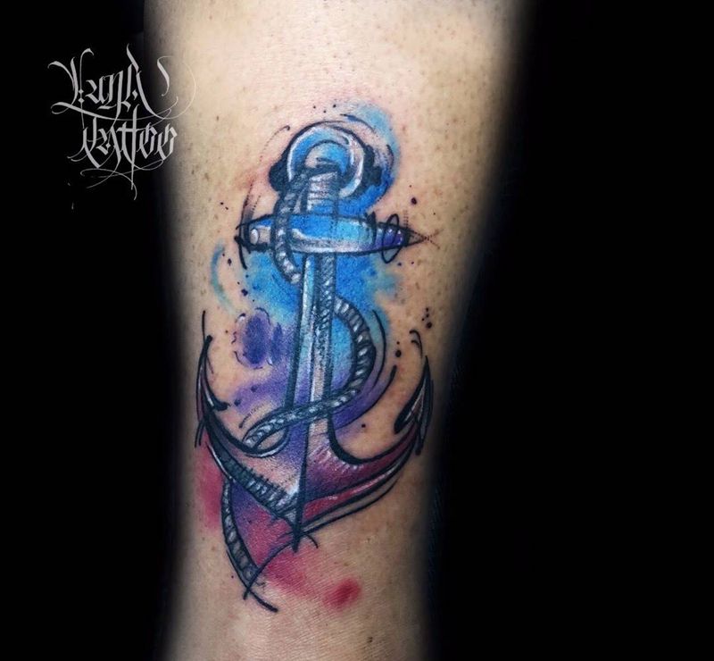 水彩船锚纹身图片