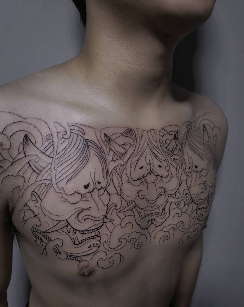 三只般若纹身图片_胸部肩部新传统纹身图案