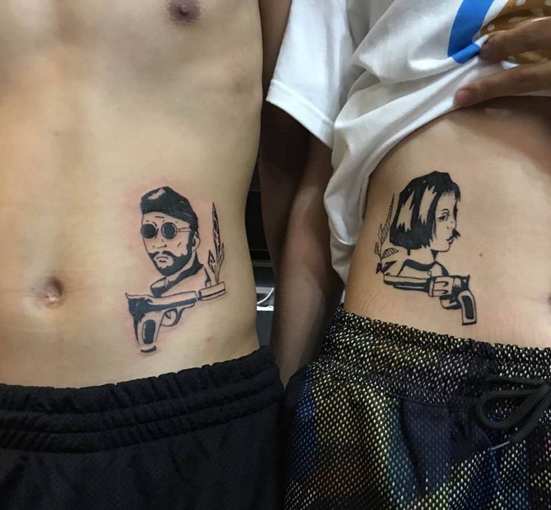 情侣纹身纹身图片_成品腰部肖像纹身图案