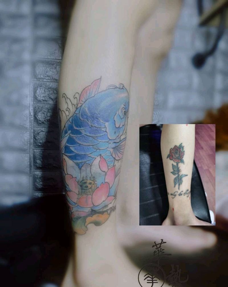 今日遮盖纹身图片_腿部纹身图案