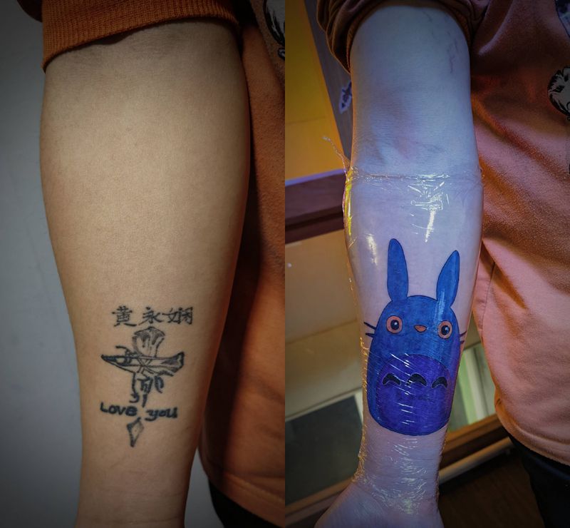 小遮盖纹身图片_手部手臂水彩纹身图案