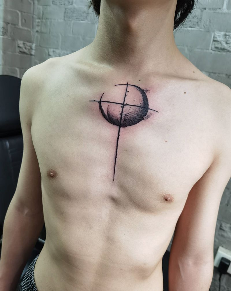 暗黑风格纹身图片_胸部纹身图案