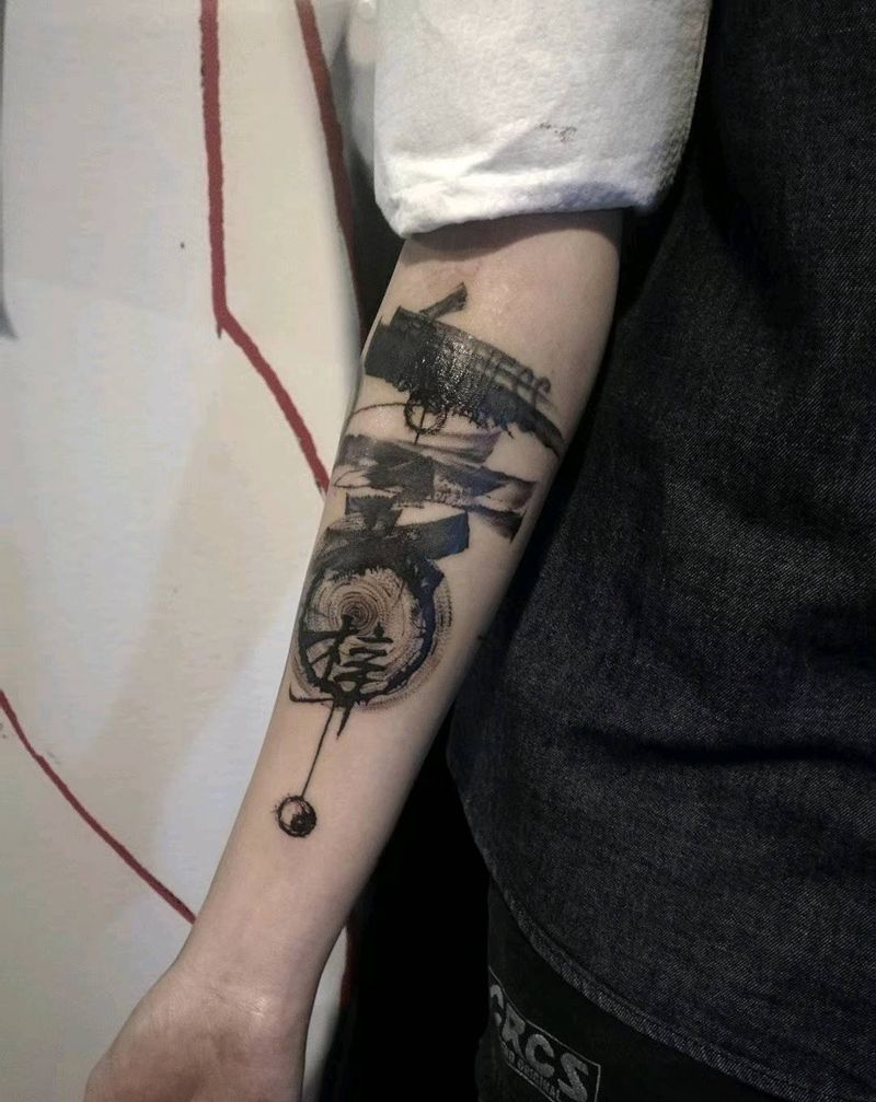 遮盖纹身图片_手臂水墨字纹身图案