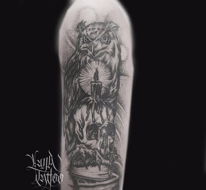 点刺猫头鹰纹身图片