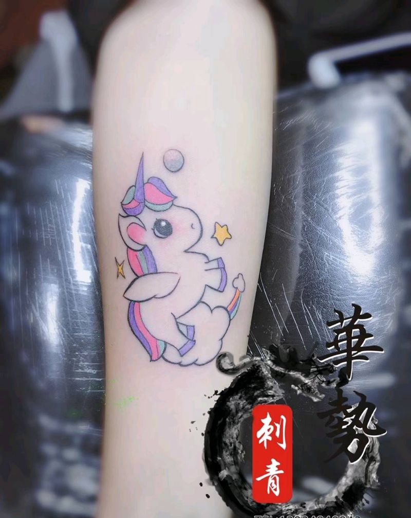 独角兽一只纹身图片_Old School纹身图案