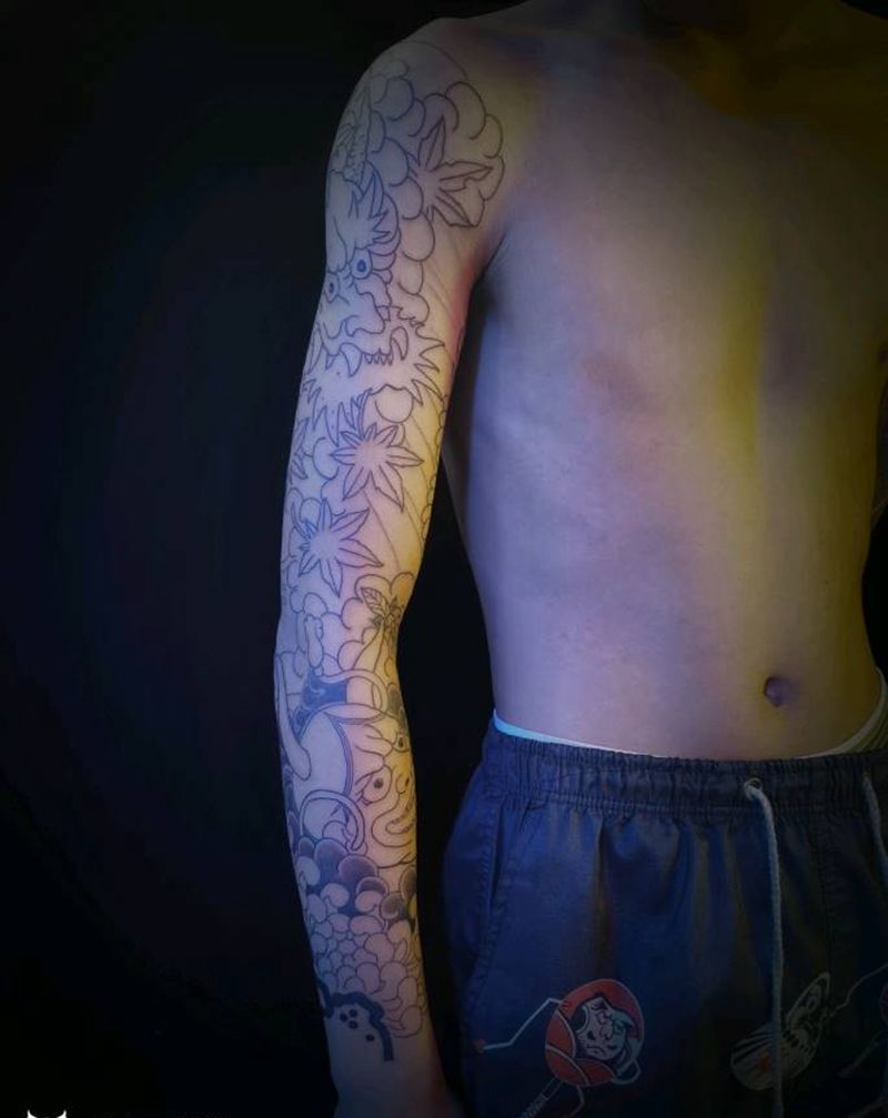 花臂线条待续纹身图片_手臂手部老传统纹身图案