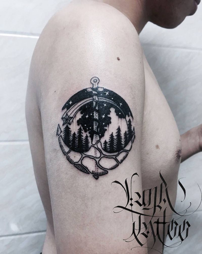 船锚风景纹身图片