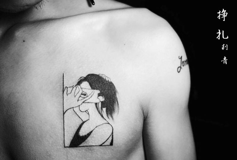 与你无关纹身图片_胸部新传统人物纹身图案