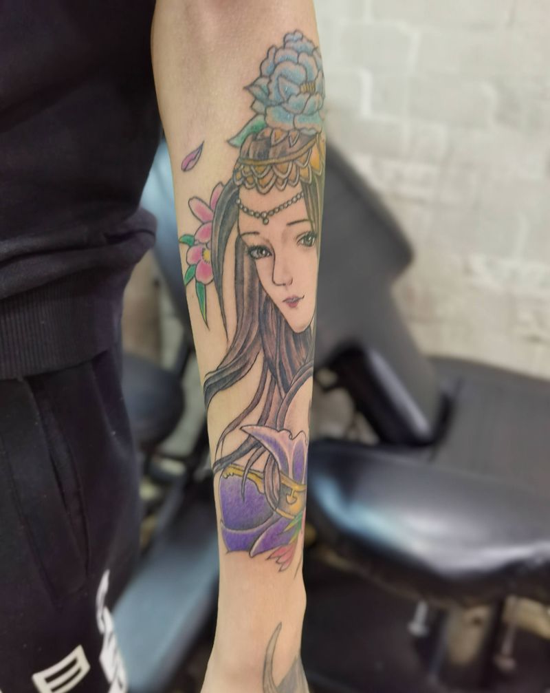 艺伎纹身图片_手臂新传统纹身图案