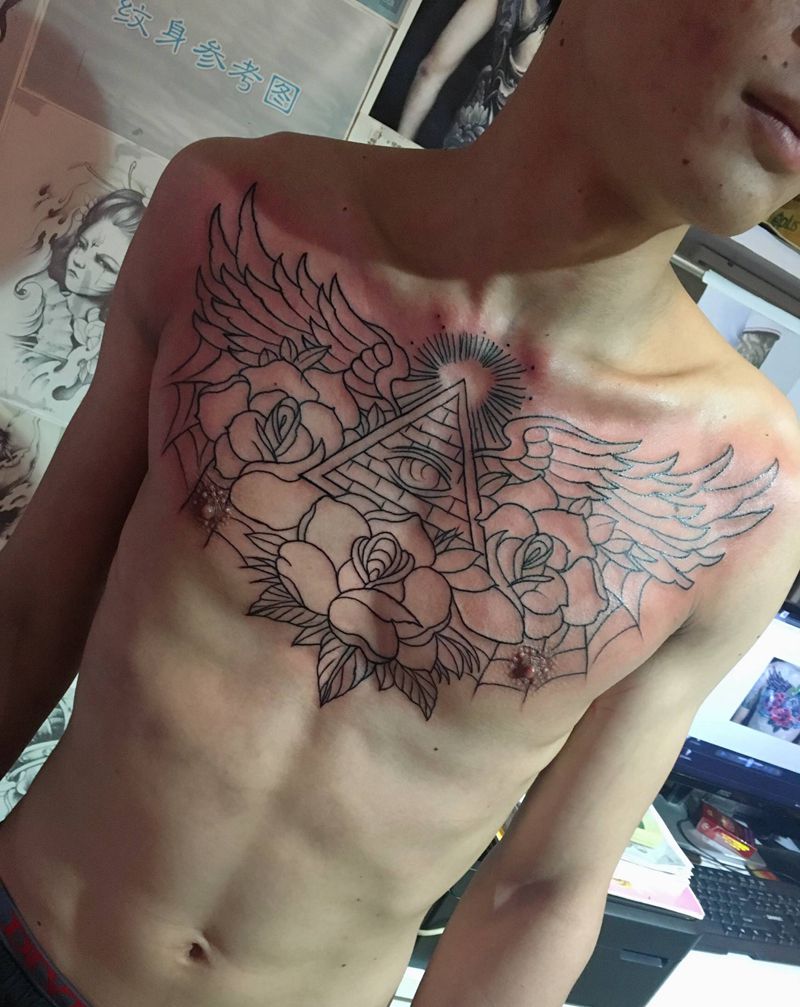 花胸（原相机，无美颜）纹身图片_胸部纹身图案