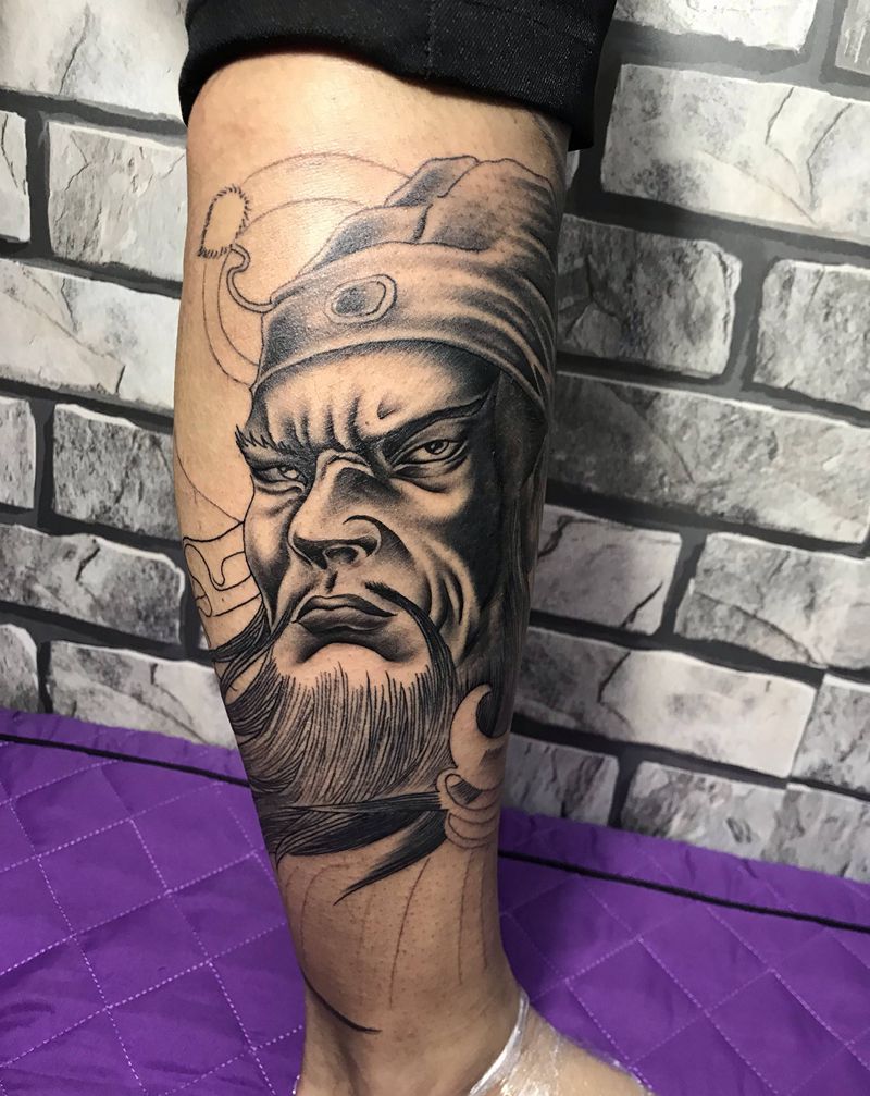 关公——未完成纹身图片_胸部老传统新传统人物纹身图案