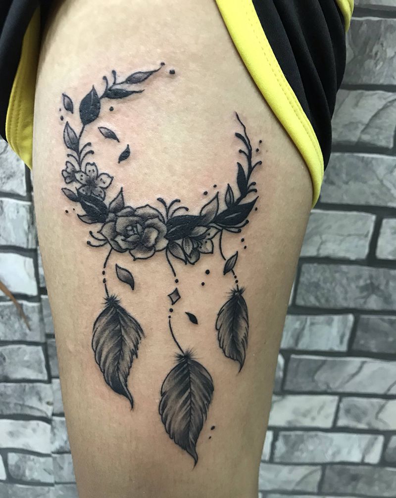 素花纹身图片_臀部脚部点刺纹身图案