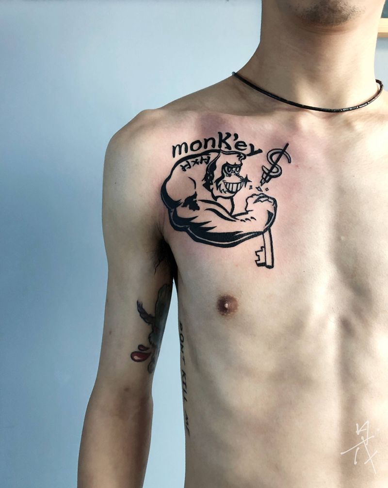 猩猩图腾纹身图片_胸部纹身图案