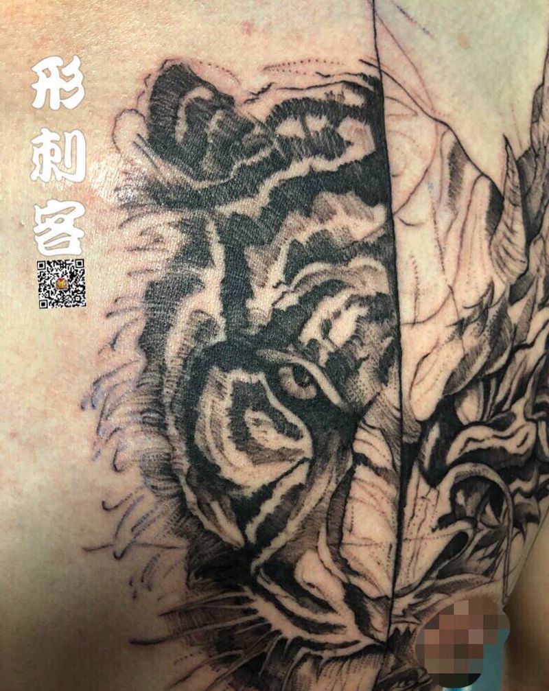 点刺  写实作品纹身图片_胸部点刺几何纹身图案