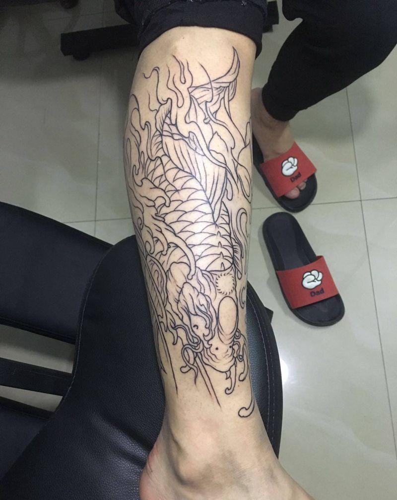 锦鲤（原相机，无美颜）纹身图片_腿部纹身图案