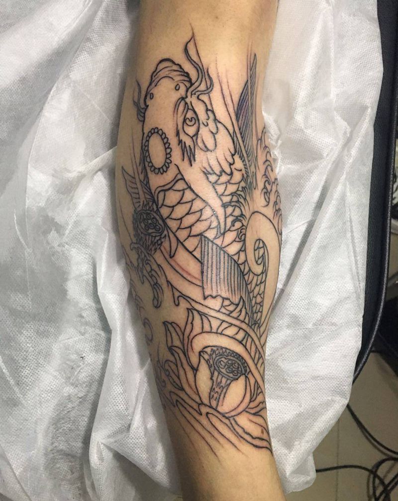 鱼（原相机，无美颜）纹身图片_腿部纹身图案