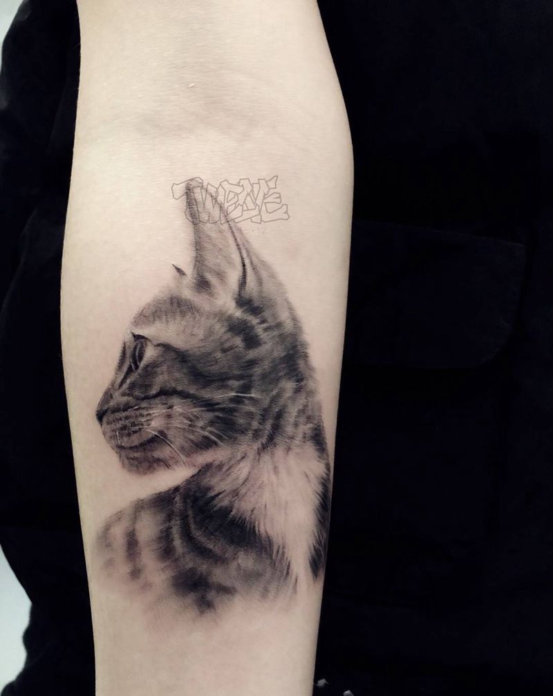 客人的猫纹身图片_成品手部写实动物纹身图案